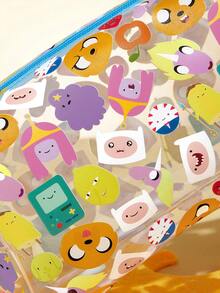 ADVENTURE TIME X SHEIN 1個大容量卡通角色圖案印花PVC材質化妝包，適合存放化妝品、文具、日常用品、數位產品，完美適用於通勤、上學、旅行，適合所有年齡層，特別是學生和粉絲，冒險，BOM - 彩色 - 查看 3