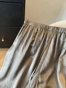 RosyDaze Quần ống rộng nữ chất liệu acetate, dáng rộng thoải mái, cạp chun, có họa tiết. - màu nâu - Xem 4