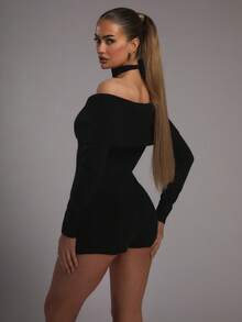 MUSERA Bộ áo liền quần Bardot dệt kim gân, gợi cảm, thích hợp cho lễ hội Ibiza, kỳ nghỉ, tiệc tùng, du lịch, sang trọng, ngày lễ tình nhân, kỳ nghỉ xuân, lễ hội Carnival, mùa hè. - màu đen - Xem 4