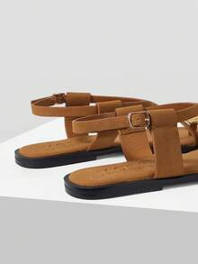 MOTF PREMIUM LADIES BURGUNDY CASUAL FASHION COMMUTER AND VACATION STYLE MINIMALIST CASUAL OPEN-TOED CROSSING FLAT SANDALS SUMMER SHOES - Velvet brown - View 7