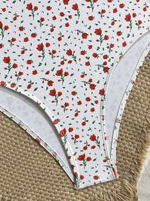 Áo tắm liền thân Swim Mod dành cho nữ, họa tiết hoa chấm bi nhỏ, dây đeo nhún bèo, buộc dây phía trước, thích hợp cho kỳ nghỉ biển và mặc vào mùa xuân/hè. - trắng - Xem 5