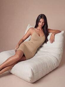 Lazeform Seamless Shapewear Slip Spaghetti Strap Dress Body Shaper Bust& Butt Lifter Tummy Waist Thigh Control - Apricot - View 4