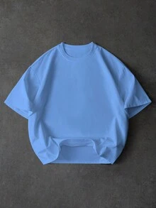 PAVTROS Men's Letter Embroidery Round Neck Short Sleeve T-Shirt, Versatile, Holiday - Sky Blue - View 2