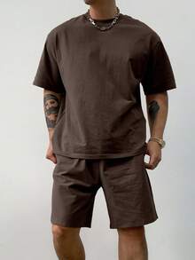 DAZY Conjunto de camisetas de verano de color marrón sólido para hombre - Marrón - Ver 6