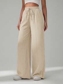 SHEIN Tall CURVE Plus Size Casual Solid Color Loose Pants - Apricot - View 2