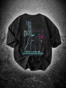 BATMAN X SHEIN RISE LYT Áo thun thể thao tay ngắn in hình dơi dành cho nam - màu đen - Xem 2