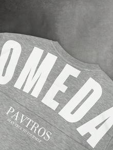 PAVTROS 男士字母印花圆领短袖T恤和休闲短裤套装 - 灰色 - 查看 3