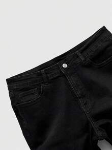 ROMWE MEN Street Life Quần jean ống loe nam kiểu dáng thường ngày với họa tiết ngọn lửa đính đá. - màu đen - Xem 3