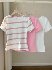 Comfortcana Set de 3 camisetas de talla grande a rayas y de unicolor - Multicolor - Ver 2