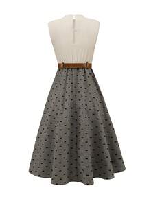 Vestido sin mangas de niña preadolescente con parches de unicolor y estampado - Gris - Ver 3