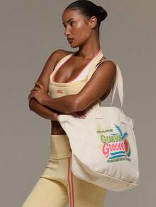 MUSERA "Guava Groove" Graphic Print Tote Bag Summer Beach Swim Going Out Daily Spring Holiday Accessory - Apricot 2 - View 2