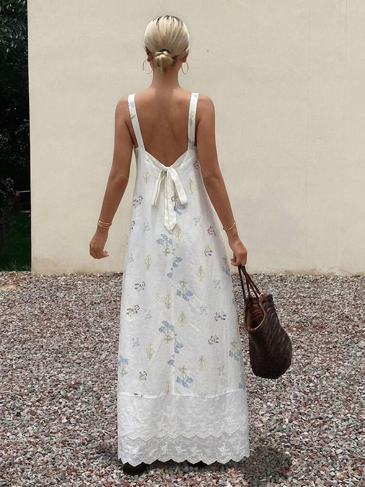 Floral Lace Patchwork Sleeveless Dress, Summer Casual Dress For Women