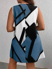 SHEIN LUNE Plus Size Solid Color Patchwork V-Neck Sleeveless Simple Short Casual Dress Dresses Dresses Fall Clothes Clothes - Multicolor - View 2