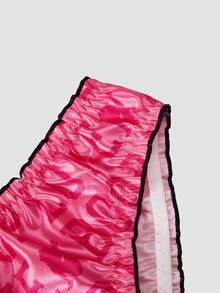 Chillnights Betty Boop x SHEIN Culottes confortables pour femmes, en satin rose, avec volants, mignons et doux - Rose vif - Voir 4