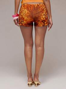 MUSERA Slinky Animal Print Low Rise Fitted Micro Shorts Hotpants Spring Summer Ibiza Festival Holiday Vacation Cute Y2k Night Out Club - Orange - View 2
