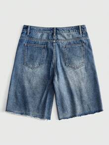 ROMWE MEN Men's Printed Denim Shorts, Suitable For Spring And Summer - Blue - View 9