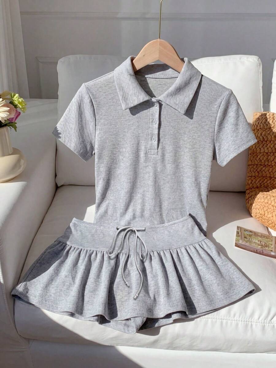 Comfortcana Bộ đồ nữ thường ngày màu xám 2 món - Xám - Xem 1