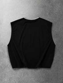 PAVTROS Men's Patchwork Sleeveless Vest,Dark Grey Summer Streetwear Workout Oversized Cropped Top,Functional Sporty Style,Minimalist CleanFit,Y2K Racing - Black - View 4