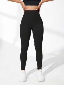 Rhythm Era Quần legging ôm sát màu trơn size lớn cho nữ, tập yoga & chạy bộ - màu đen - Xem 4