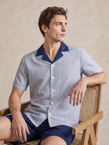 EverLounge Men's Striped Contrast Color Short Sleeve Shorts Pajama Set - Multicolor - View 1