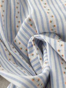 Flirla Plus Size Plaid Embroidered Contrast Ruffle Puff Sleeve Shirt - Blue - View 4