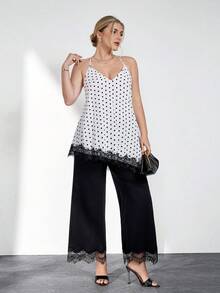 Chikora Plus Size Elegant Lace White Patchwork Tea Party Camisole,Women's Summer Curve Cocktail Tops, Outfits,Office Work Wear Blouses - Brown - View 6