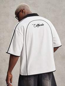 PAVTROS Men's Casual Letter Print Contrast Color Polo Shirt, Summer - White - View 2