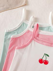 SHEIN 3pcs/Set Romper Bayi Perempuan Motif Buah Musim Panas, Gaya Manis dan Lucu Warna Hijau dan Putih, Nyaman Dipakai, Cocok untuk Liburan, Jalan-jalan Sehari-hari & Pemotretan - MultiWarna - View 4