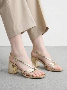 CUCCOO BIZCHIC Giày sandal cao gót thời trang nữ - Vàng - Xem 1