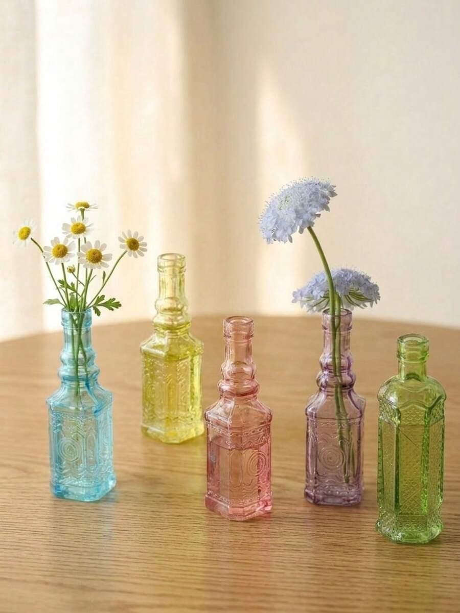 Cirelle 1件迷你美學壓紋玻璃花瓶，碎花瓶，桌上裝飾用 - 多色 - 查看 1