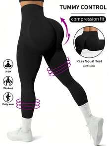 Rhythm Era Quần legging ôm sát màu trơn size lớn cho nữ, tập yoga & chạy bộ - màu đen - Xem 1