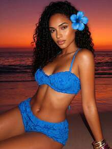 Vaytide Bộ bikini nữ gợi cảm in hoa, xếp ly - Màu xanh lam - Xem 4