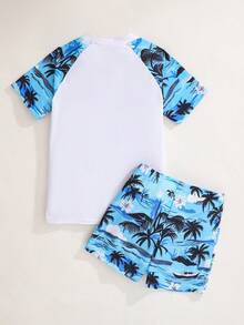 SHEIN Bộ đồ bơi 2 món cho bé trai: Áo chống nắng in họa tiết tương phản, kết hợp với quần bơi dây rút in hình cây cọ. Thích hợp cho kỳ nghỉ hè, bãi biển, hồ bơi, tiệc tùng và các dịp khác. Bộ đồ bơi chống nắng cho bé trai, bộ đồ bơi cho bé trai, trang phục dự tiệc biển cho bé trai, bộ đồ bơi chống nắng cho bé trai, đồ bơi trẻ em, trang phục đi biển cho bé trai, đồ đi biển cho bé trai, đồ bơi tay ngắn cho trẻ em, đồ bơi tay ngắn cho bé trai, đồ bơi in hình cây cọ cho trẻ em, bộ đồ bơi phong cách nhiệt đới cho bé trai. - Nhiều màu - Xem 3