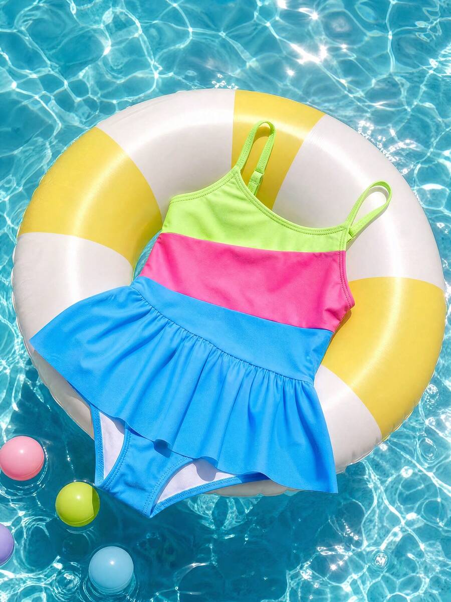 SHEIN Bộ đồ bơi in kỹ thuật số nhiều màu sắc cho bé gái, kiểu dáng thời trang, thanh lịch, phù hợp cho bơi lội, đi biển, kỳ nghỉ hè. - Nhiều màu - Xem 1