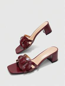 CUCCOO BIZCHIC Giày sandal cao gót màu đỏ tía dành cho nữ, kiểu dáng thoải mái với mũi vuông, thích hợp cho công sở. - Màu Đỏ Sâu - Xem 9