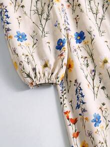 Al Najma 女士休闲碎花端庄长袖阿拉伯长裙，秋季蓝色碎花连衣裙，田园风连衣裙 - 彩色 - 查看 10