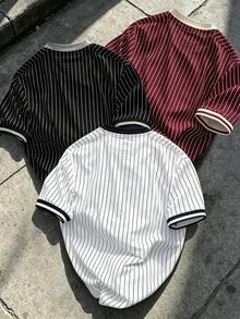 Manfinity EMRG Men's Striped Letter Print Contrast Color Round Neck Short Sleeve T-Shirt - Multicolor - View 8