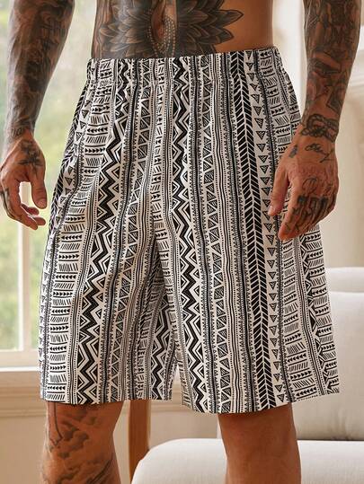 Floral Print Elastic Waist Men's Loungewear Bottoms