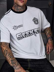 DAZY Men's Round Neck Letter Print Casual Versatile Daily Wear Short Sleeve T-Shirt Summer Graphic Tee - White - View 6