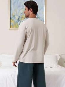 DAZY Men's Multi-Color T-Shirt And Loungewear Set, Autumn Pajama - Navy Blue - View 2