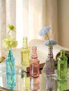 Cirelle 1件迷你美學壓紋玻璃花瓶，碎花瓶，桌上裝飾用 - 多色 - 查看 2