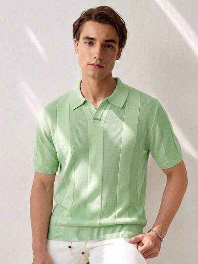 RONVEXI 男士休闲撞色 Polo 领短袖针织衫，夏季