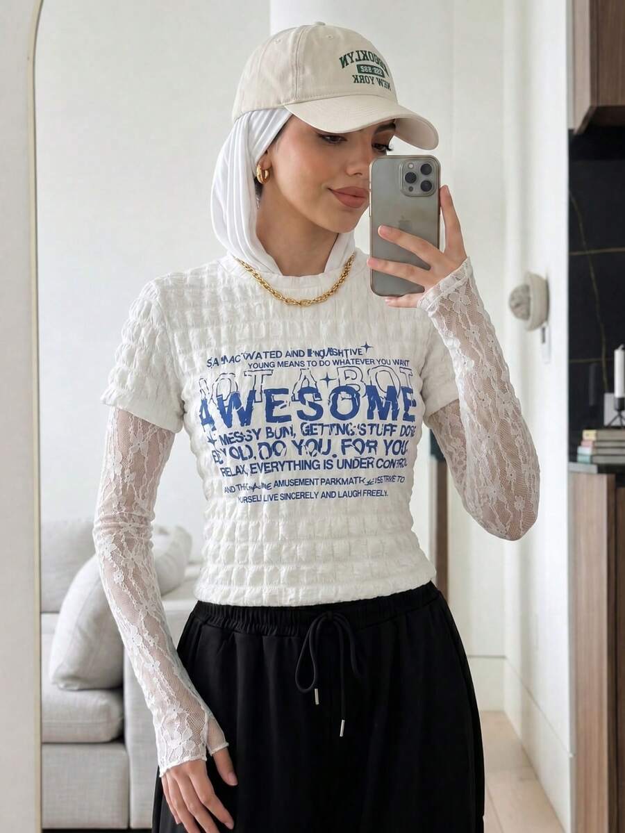 Solavon Women's Slogan Print Round Neck Short Sleeve Casual T-Shirt