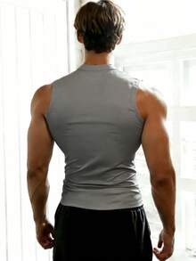 GymBeat Áo tank top thể thao nam không tay, cổ tròn, dáng ôm, in họa tiết, thích hợp cho mùa hè. - Màu xám đen - Xem 2