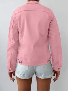 SHEIN Cottnline 98%Cotton Flap Pocket Button Front Denim Jacket - Baby Pink - View 2