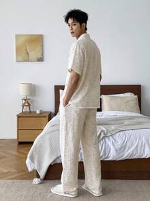 DAZY Short Sleeve & Long Pants Floral Print Men's Pajama Set - Multicolor - View 2