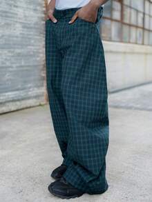 BelSigned BelSigned Men's Fashionable Commuter Plaid Curved Leg Pants - Dark Green - View 3