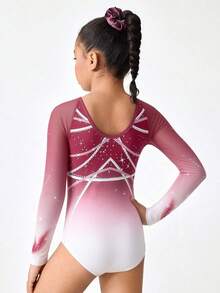 青少年女孩服飾 體操連身衣 專業運動款 可愛 校園 開學季 - 玫紅色 - 查看 2