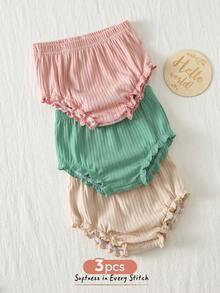 Cozy Pixies 3pcs Baby Girl Solid Color Comfortable Elastic Waist Triangle Shorts Set, Summer Shorts & Crawler Pants - Mint Green - View 7