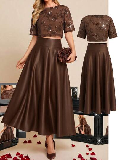 Ellevyn Women's Spring/Summer New Elegant High-End Embroidered Blouse & A-Line Skirt 2-Piece Set